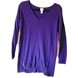 Chicos 1 V-Neck Rib Knit Sweater Purple Solid‎ Pullover Slim Fit Womens Medium